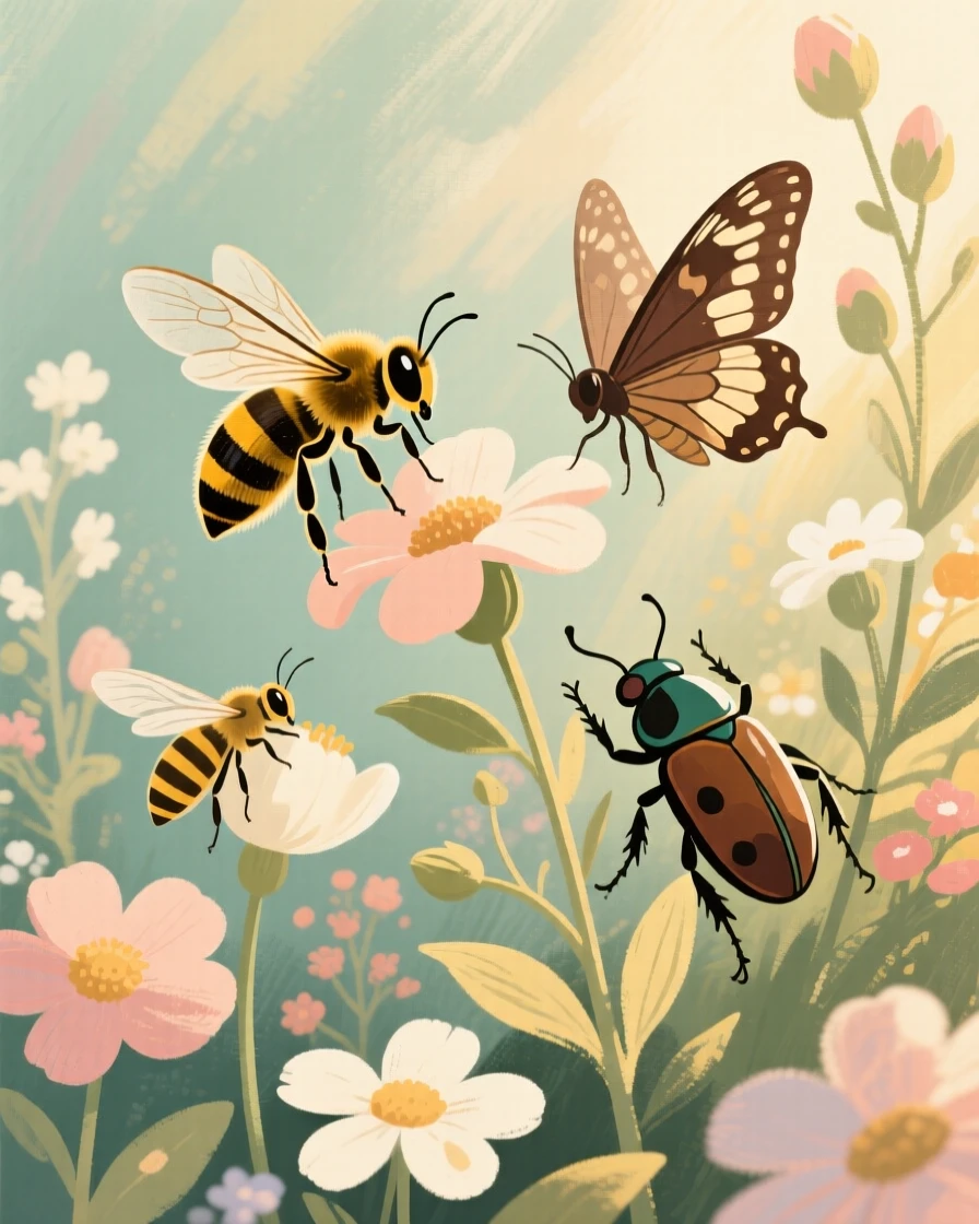 A study of a garden's pollinators including bees, moths, and beetles