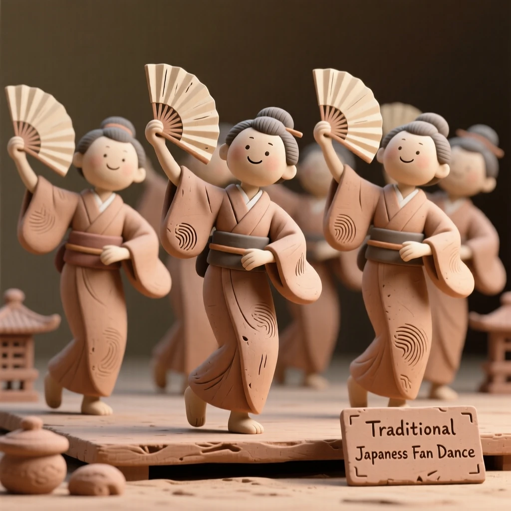 A group of dancers performing a graceful traditional Japanese fan dance