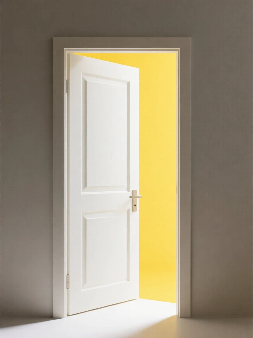 A door slightly open revealing bright light beyond