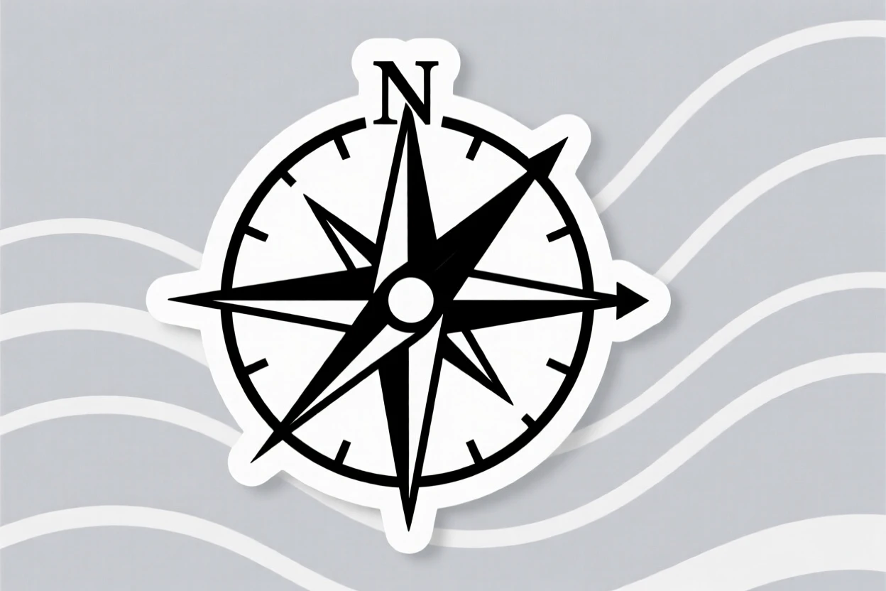 A calmly strong scene of a compass pointing steadily toward true north, surrounded by a gentle sense of stillness, reminding us that every step forward matters.