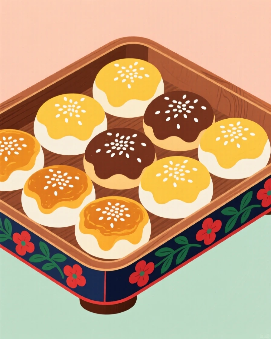 A tray of small pastries dusted with sesame seeds.