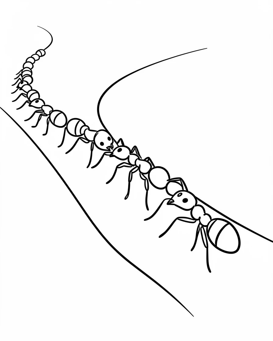 A colony of ants marching in a line across a garden path