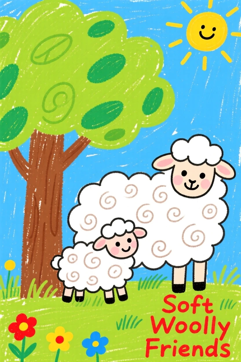 A woolly lamb cuddled beside its mother under a shady tree.
