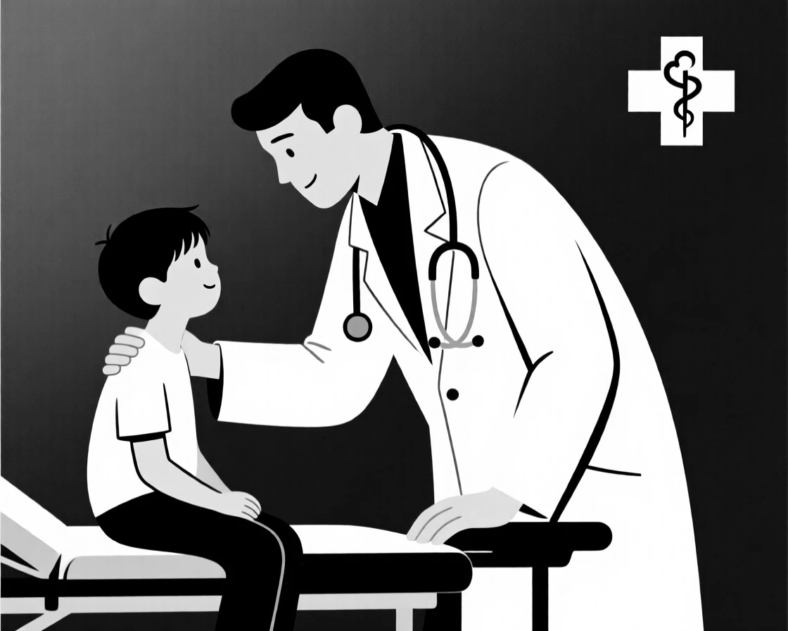 A doctor comforting a young patient.
