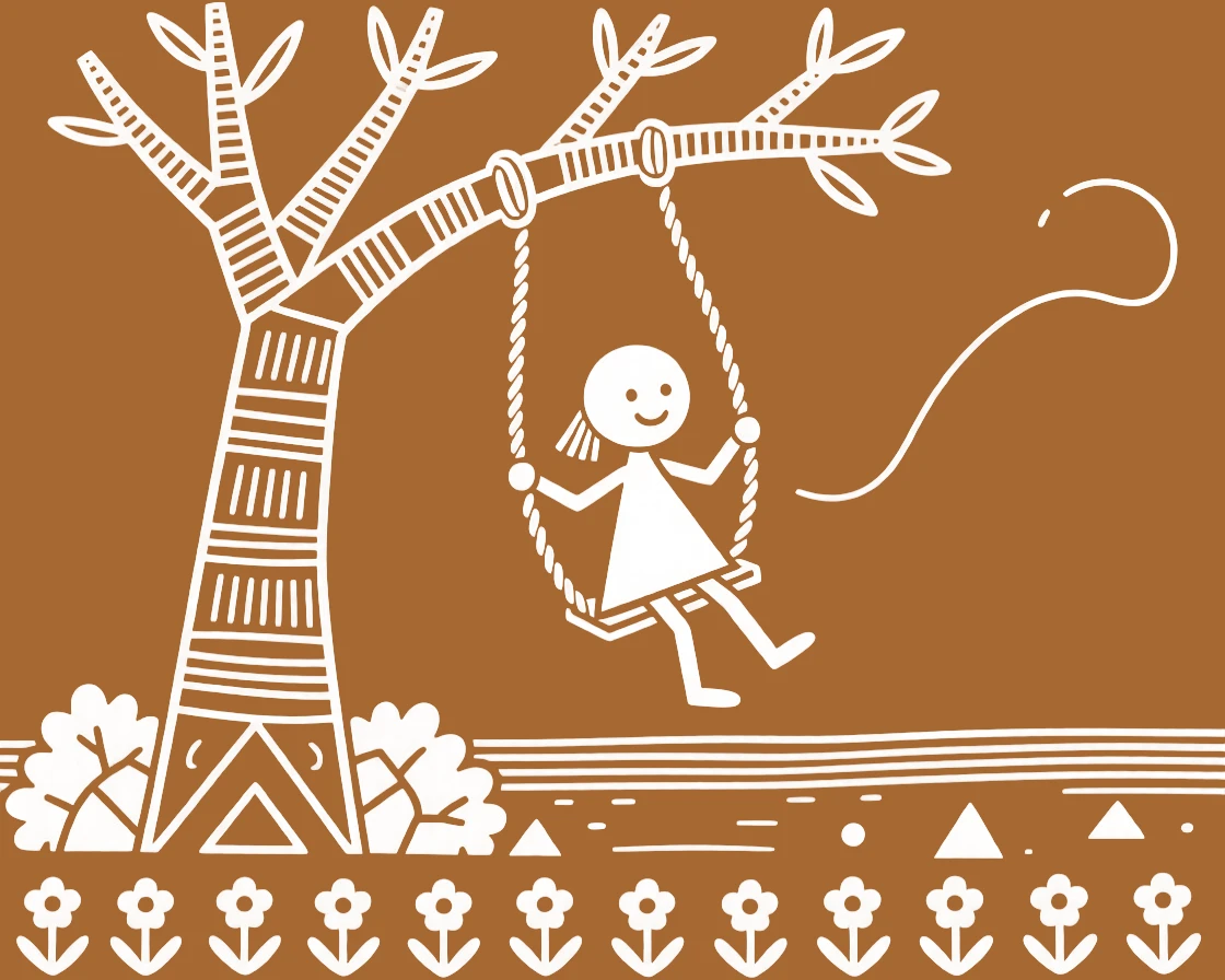 A little girl swinging from a rope tied to a tree branch.