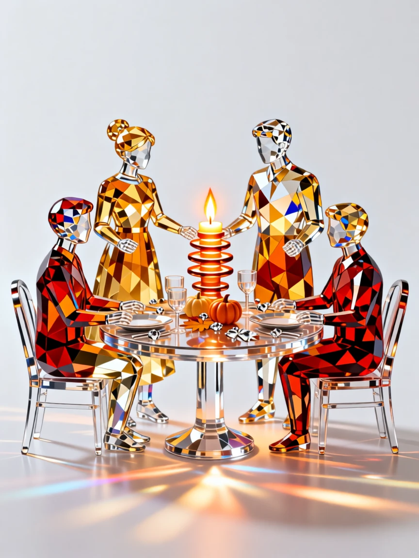A cozy Thanksgiving family gathering scene around a candlelit table.