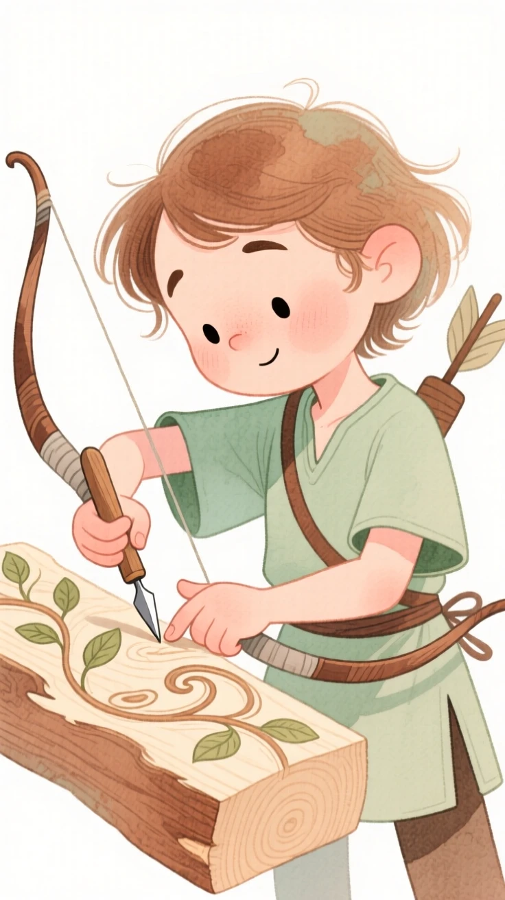 An archer carving intricate details into fresh wood
