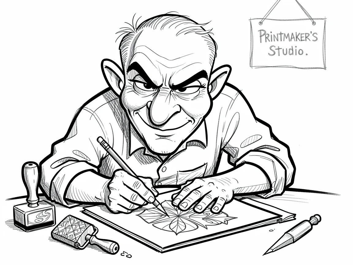 [Occupations & Hobbies] Detailed scene of a meticulous printmaker sketching out a new design, showcasing skill and dedication