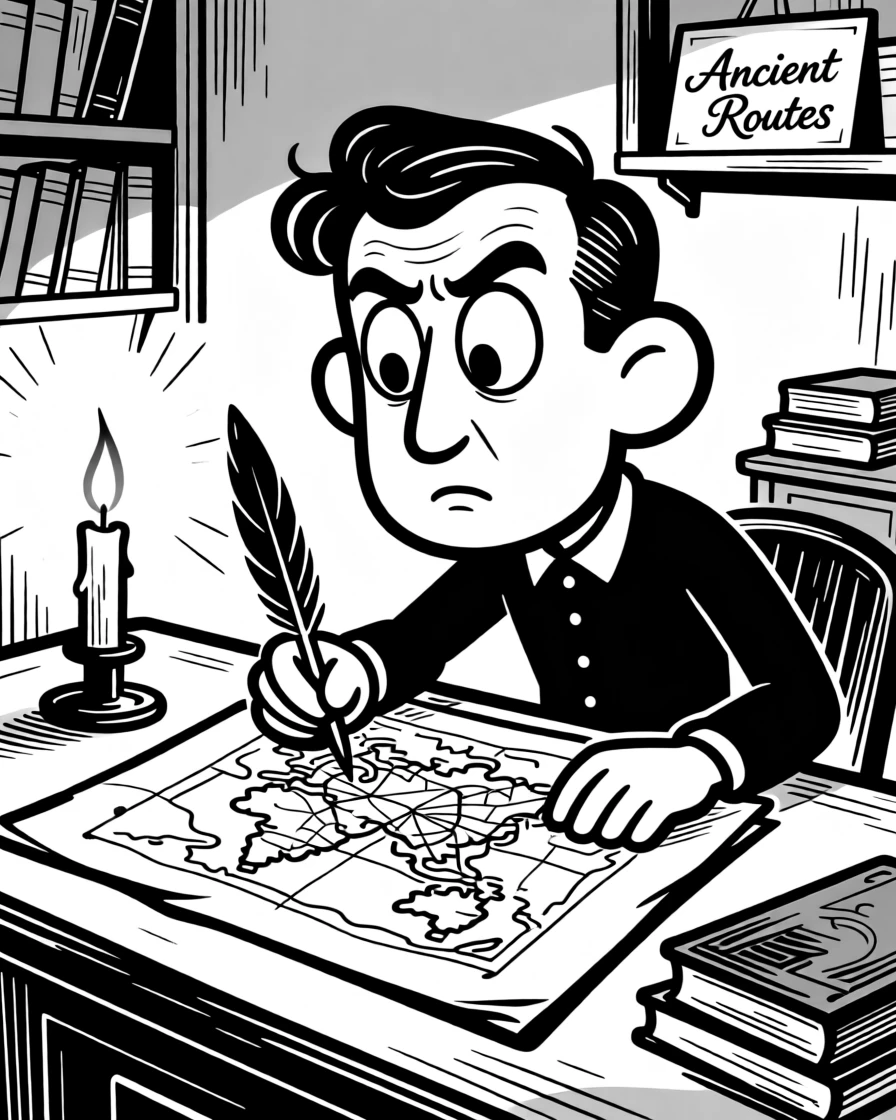 A cartographer hand-drawing an intricate map by candlelight in an old study.