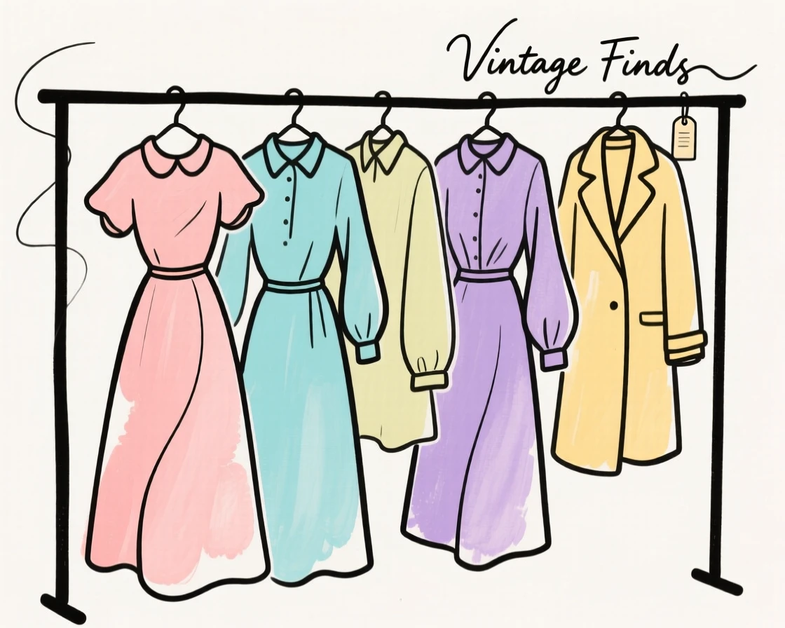 A rack of colorful vintage clothing