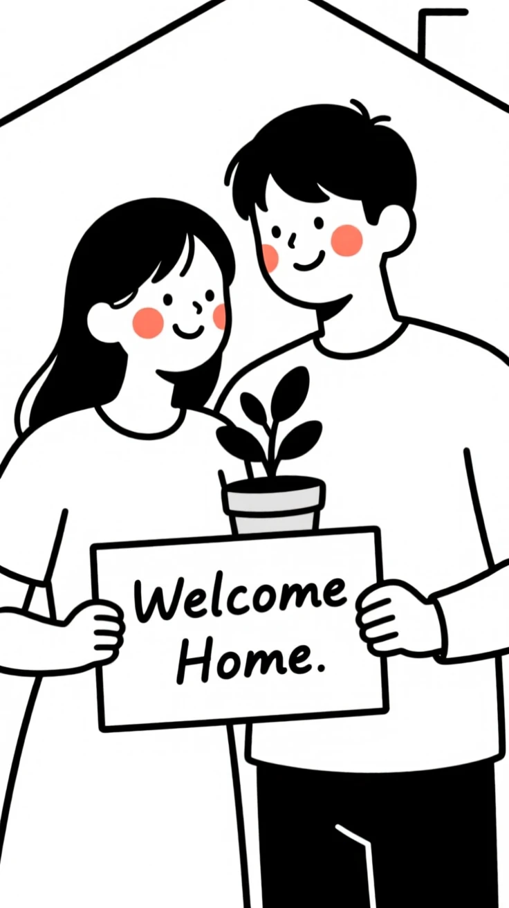 A young couple celebrating a housewarming.