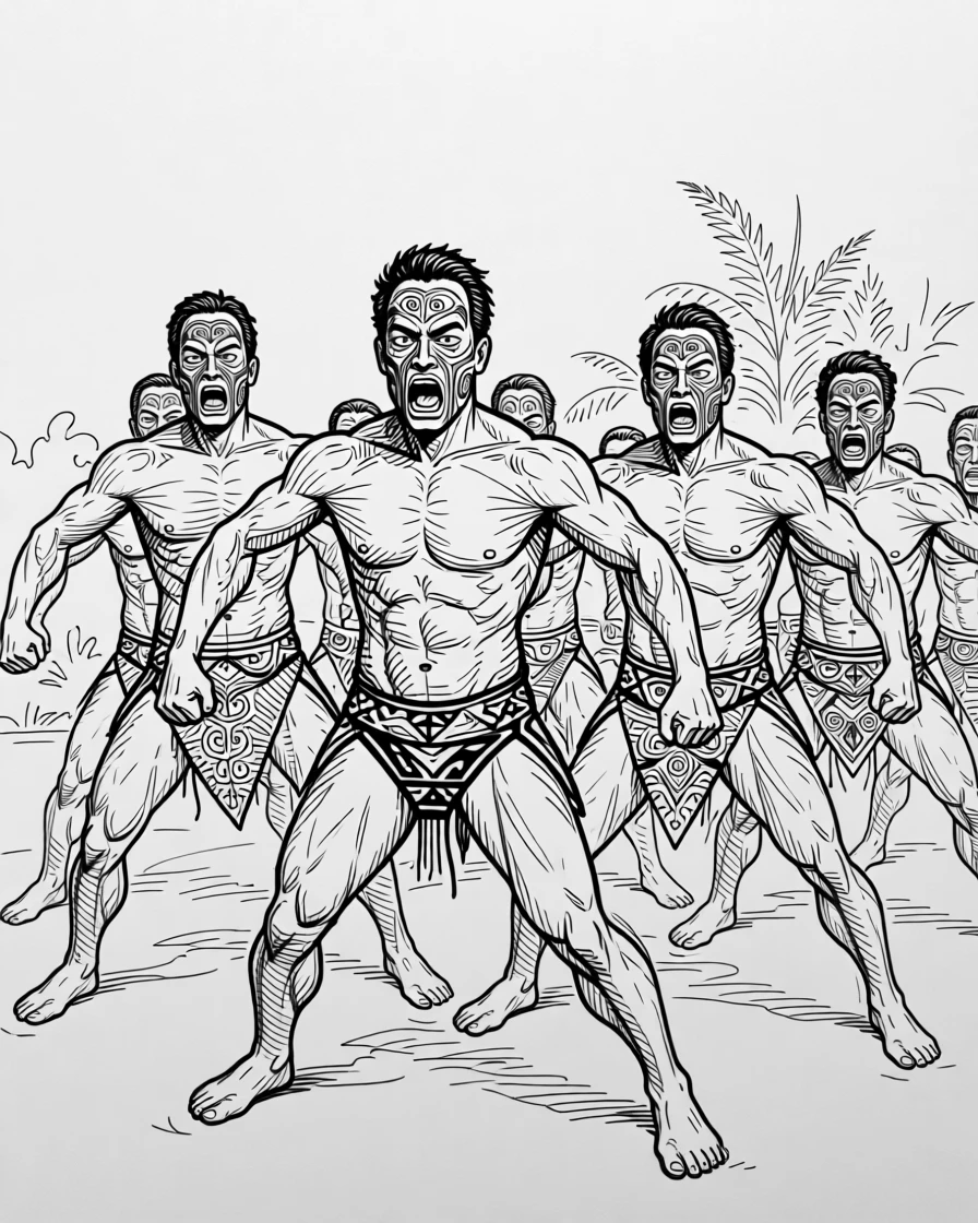 A traditional Maori haka performance with powerful, synchronized movements.