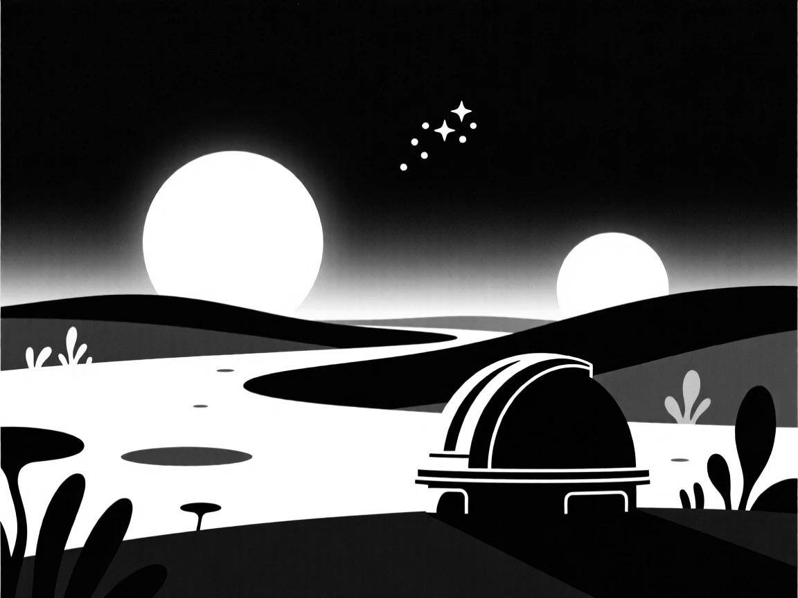 A distant exoplanet with two suns setting.