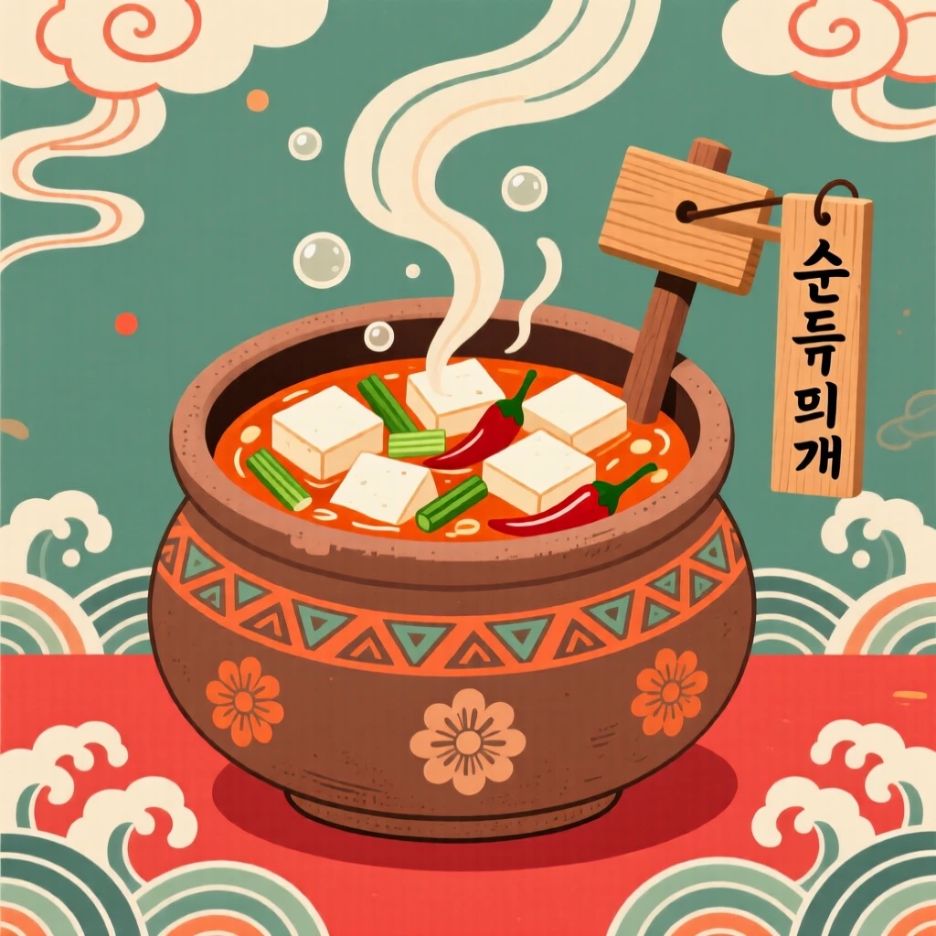 A bowl of soft tofu stew bubbling in a small clay pot.