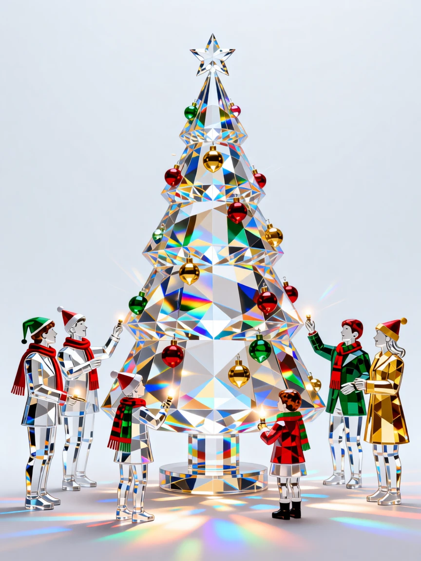A festive Christmas tree lighting ceremony in a bustling town square.