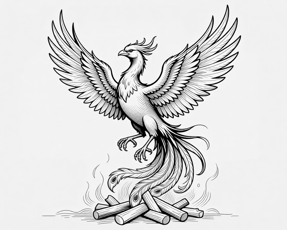 A phoenix rising from ashes symbolizing rebirth