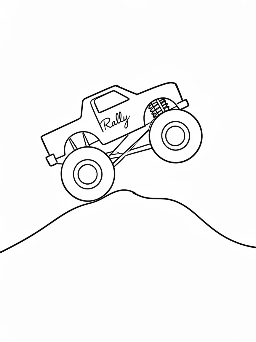 A monster truck launching over a dirt mound at an outdoor rally