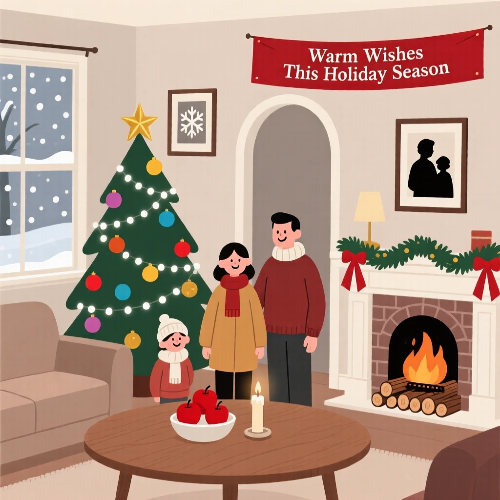 A winter celebration with colorful decorations filling a family home.