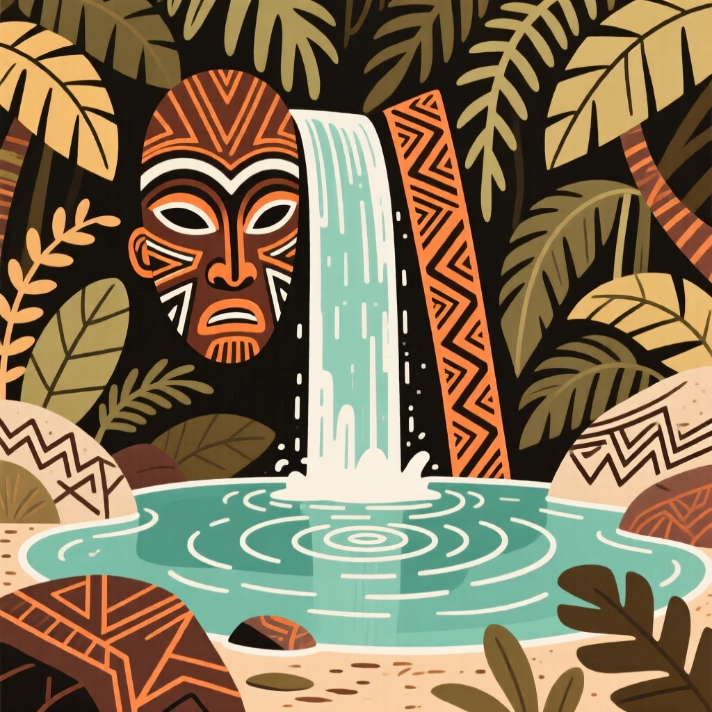 A hidden waterfall tumbling into a clear jungle pool.