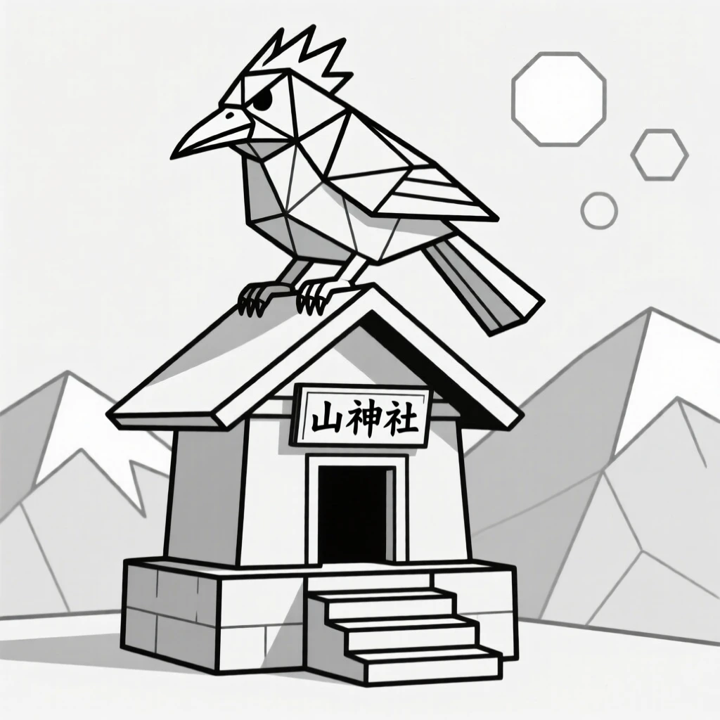 A tengu perched atop a mountain shrine