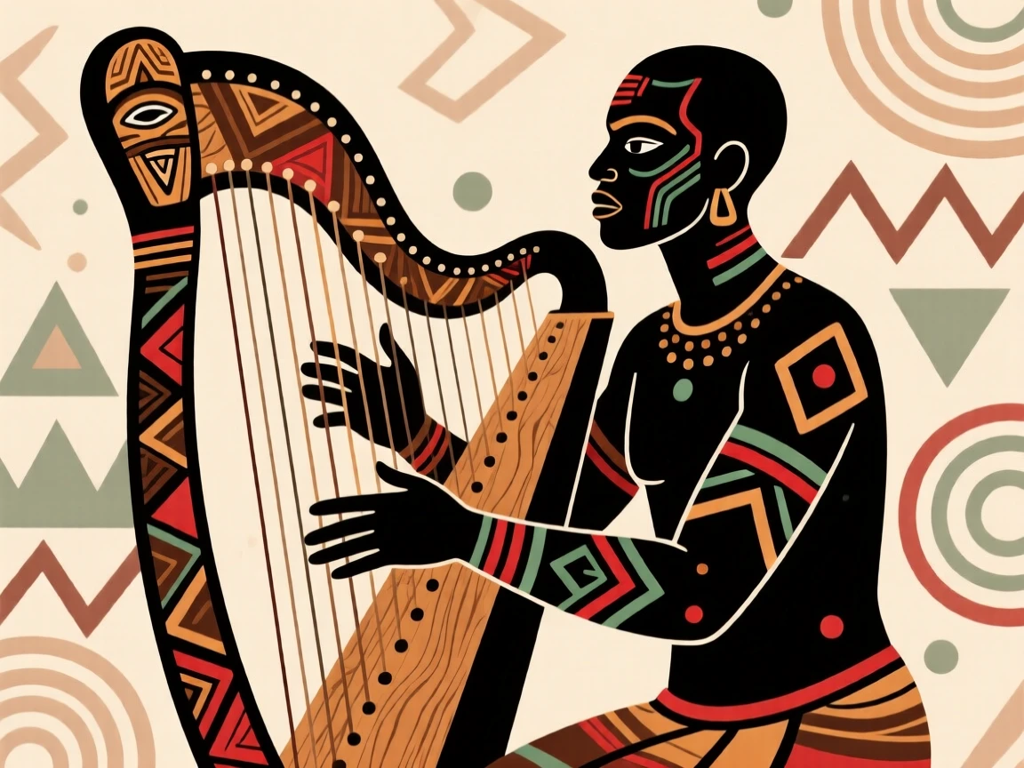 A solo harpist building to a powerful rhythmic crescendo.