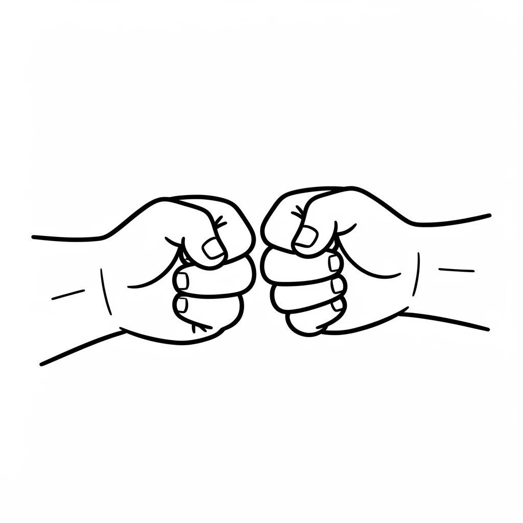 Cartoon-style illustration of two hands performing a fist bump, symbolizing camaraderie and teamwork, on a plain white background.