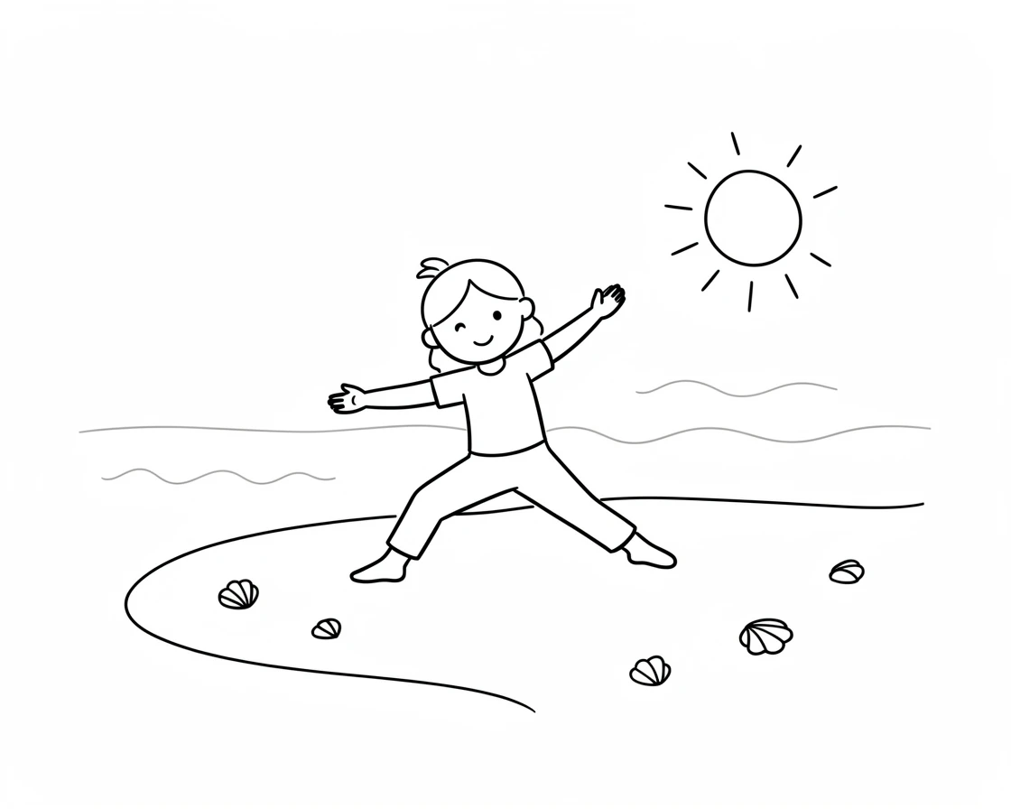 A yoga practitioner in a challenging pose on a beach