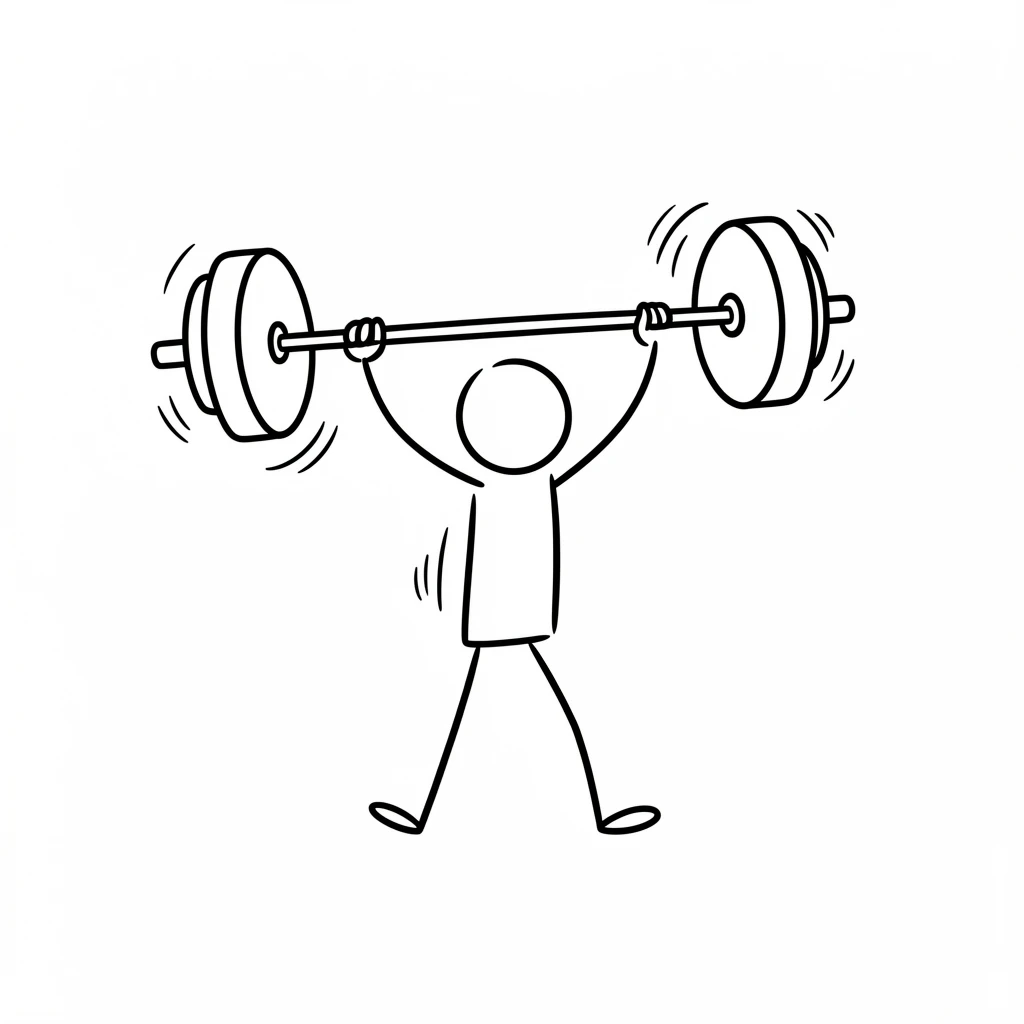 Minimalist stick figure lifting a barbell with motion lines, set against a clean white background. Perfect for fitness or motivation themes.