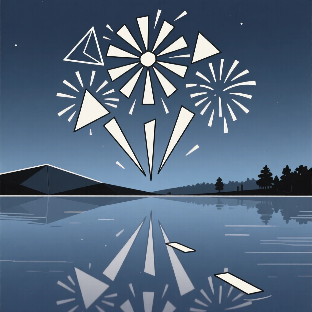 A Fourth of July fireworks display over a lake