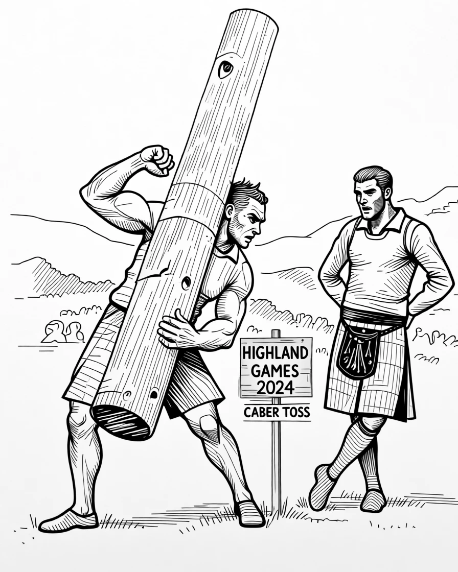A traditional Highland games event with athletes tossing a caber.