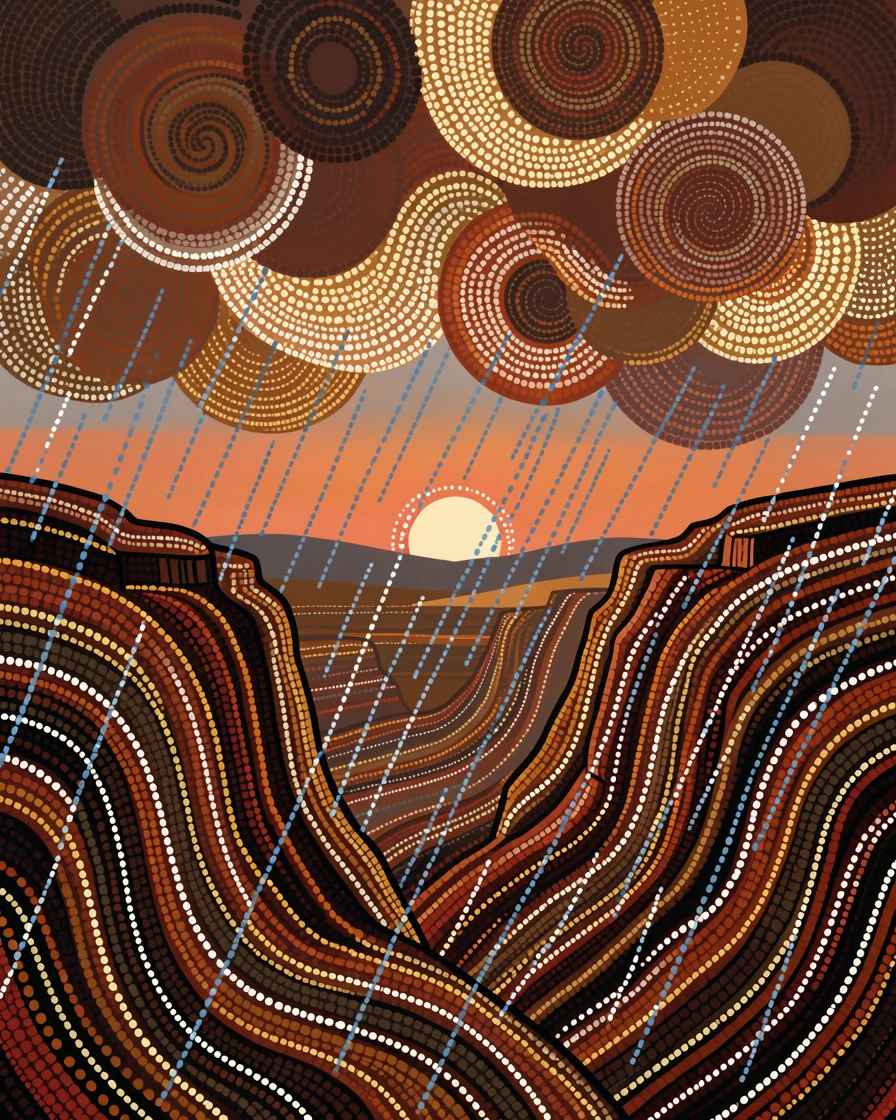 A dawn-lit canyon during a dramatic storm