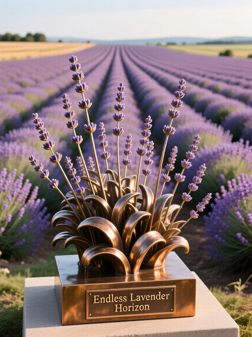 A field of blooming lavender stretching to the horizon, with a striking sense of depth and distance, offering a breathtaking sense of place
