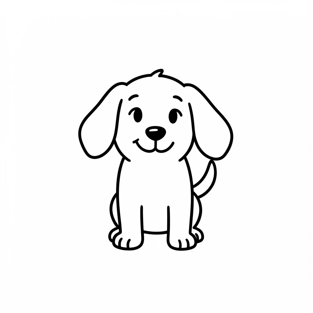 Adorable black-and-white cartoon dog illustration with floppy ears and a playful, minimalist design on a clean white background.