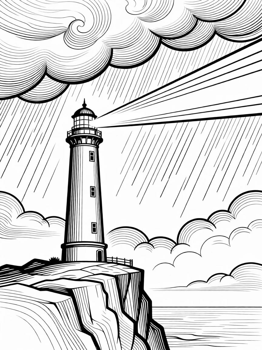 A lighthouse beam cutting through a storm symbolizing guidance