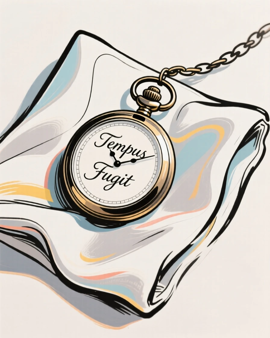 An antique pocket watch resting on a folded silk cloth.