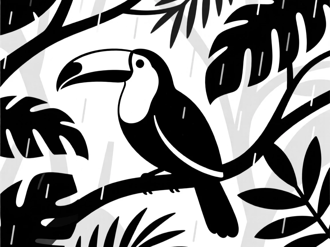 A toucan perched in a rainforest canopy.