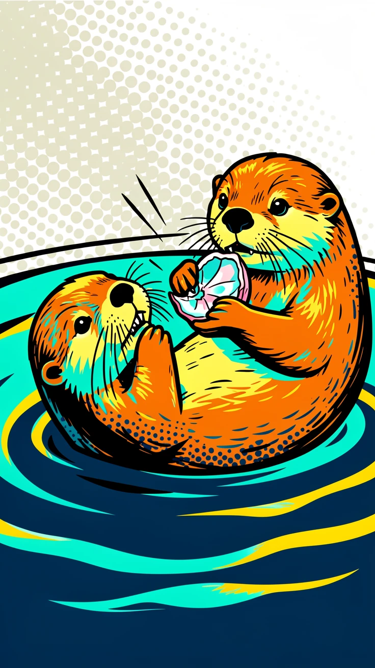 A sea otter floating on its back cracking open a shell