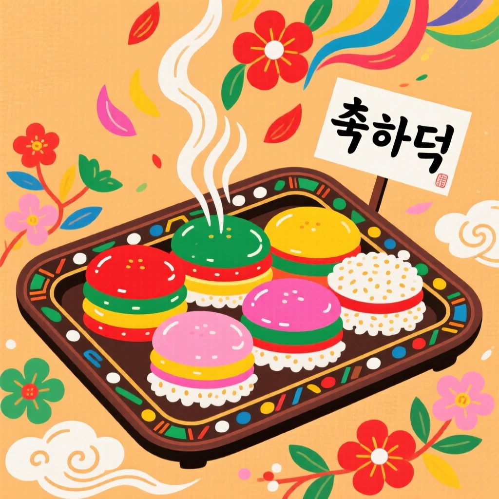 A tray of colorful layered rice cakes arranged for a celebration.