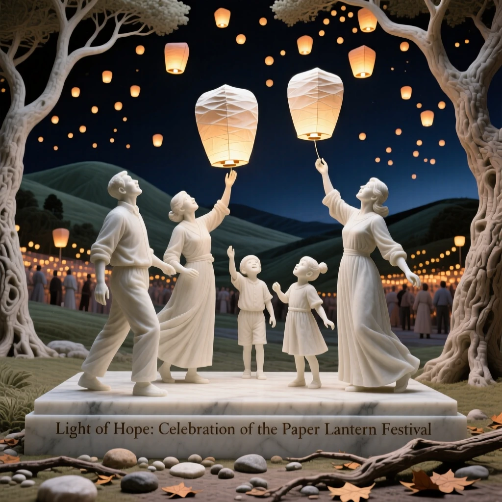 A vivid, emotionally rich scene of a paper lantern festival lighting up the night sky, framed by dramatic natural scenery, designed to captivate and inspire