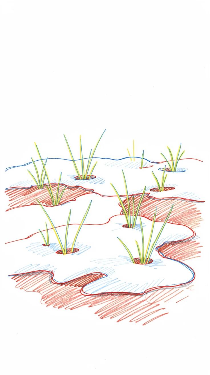 An early spring thaw revealing the first green shoots through melting snow