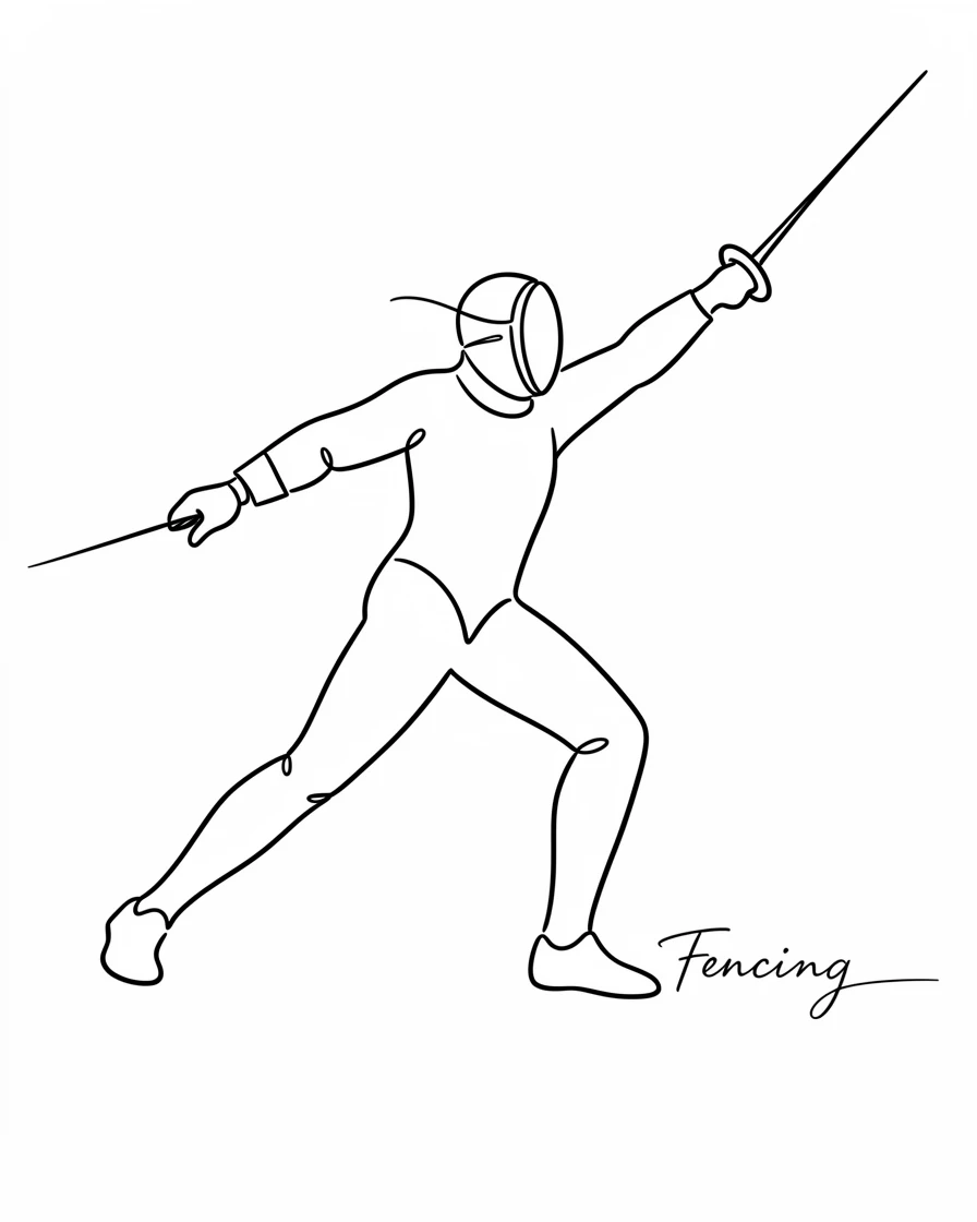 A fencer lunging forward mid-match with foil extended