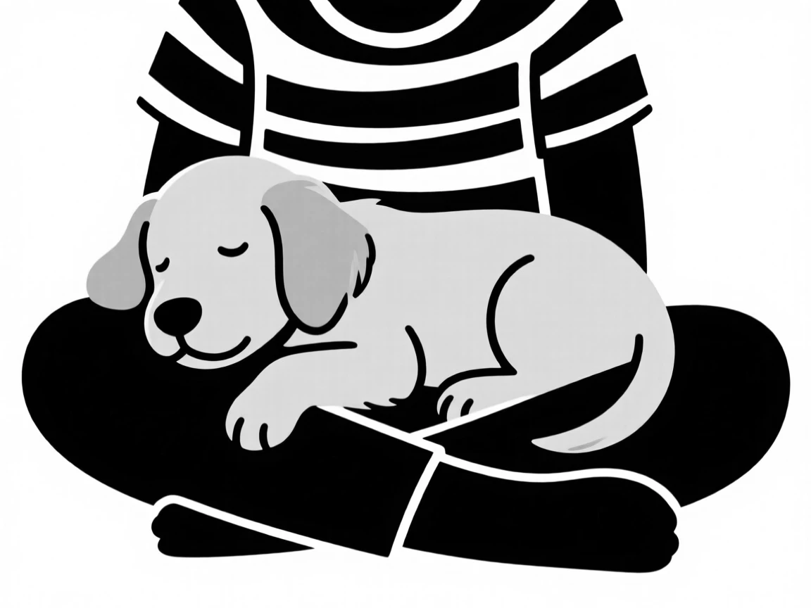 A golden retriever puppy resting its head on a child's lap.