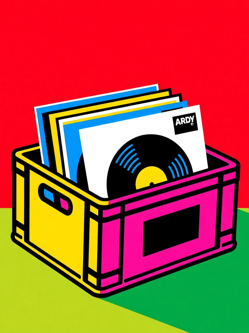 Vintage record collection in milk crates