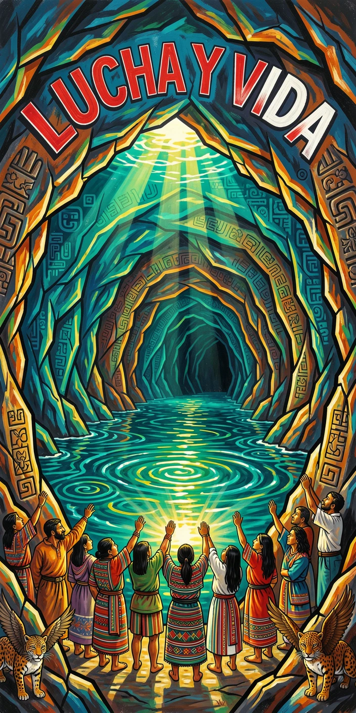 A sea cave glowing with light filtering through the water