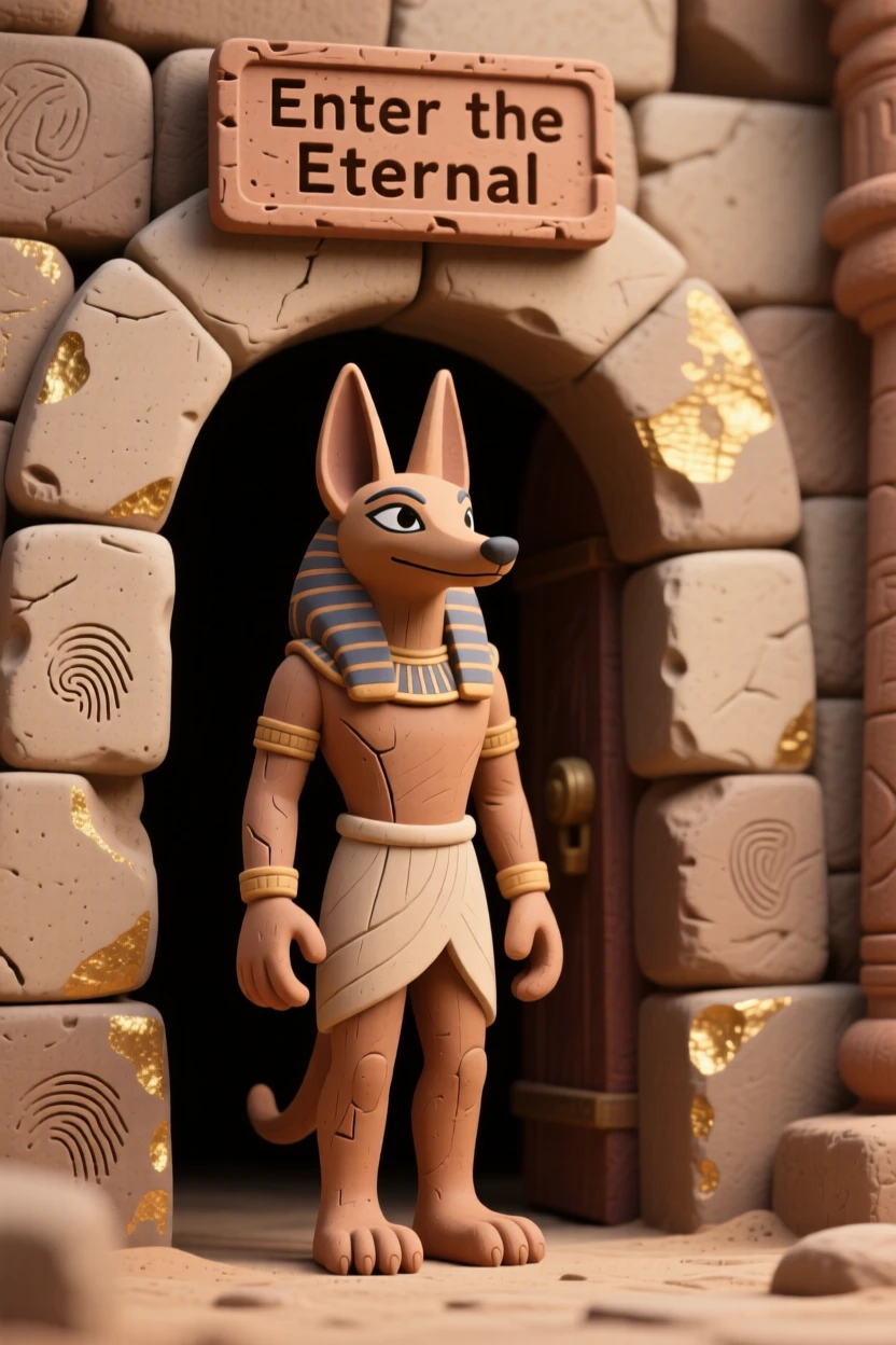 Anubis standing guard at the entrance to an ancient tomb