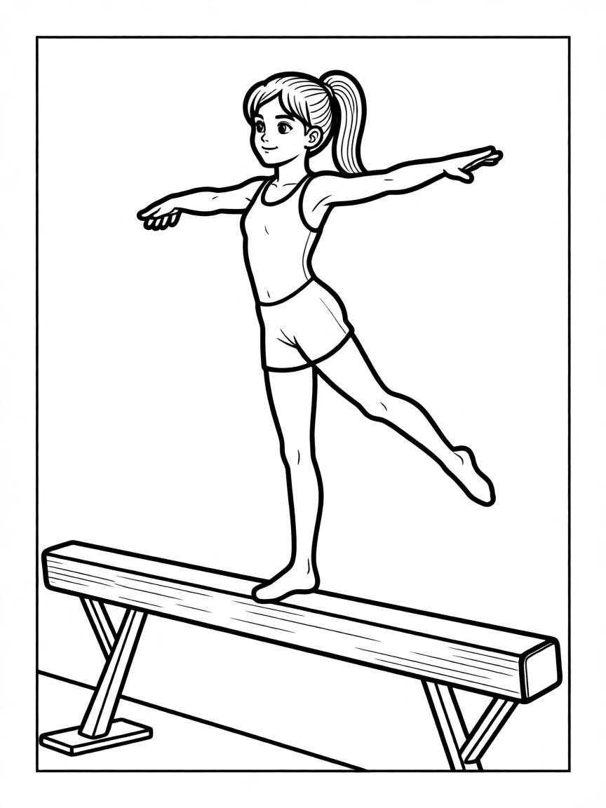 A young gymnast balancing on a beam with arms outstretched