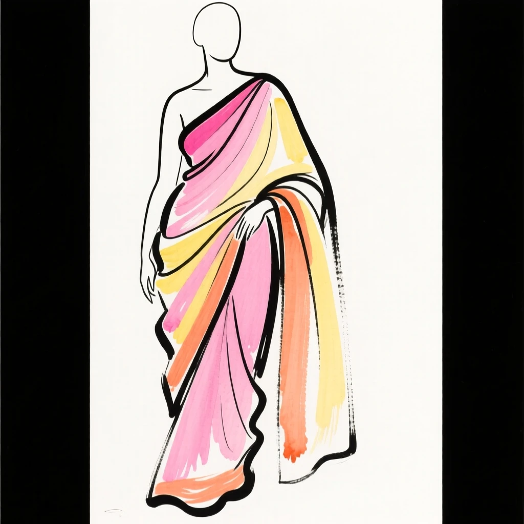 A sari draped in vibrant fabric