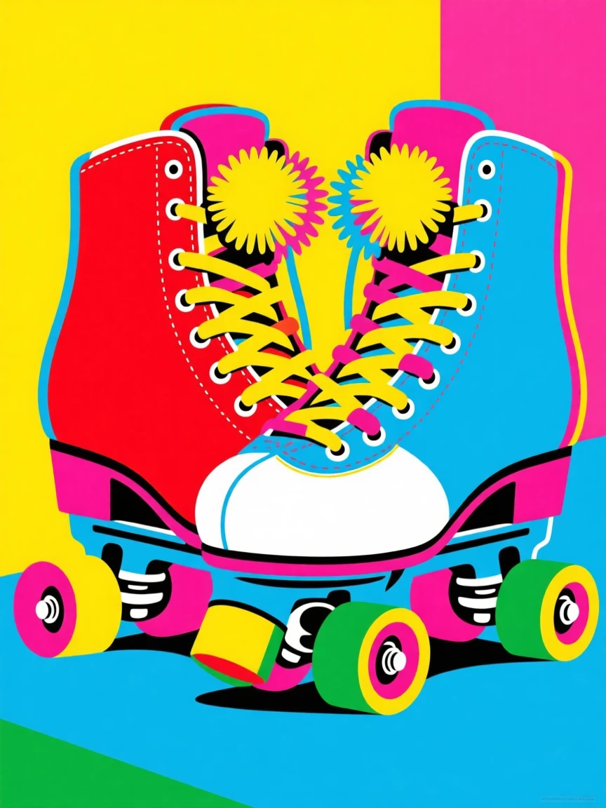 Retro roller derby skates with pom-pom laces
