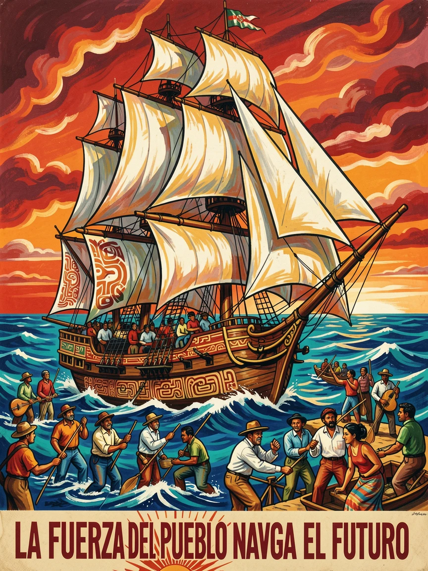 A tall ship's sails billowing in a strong ocean wind