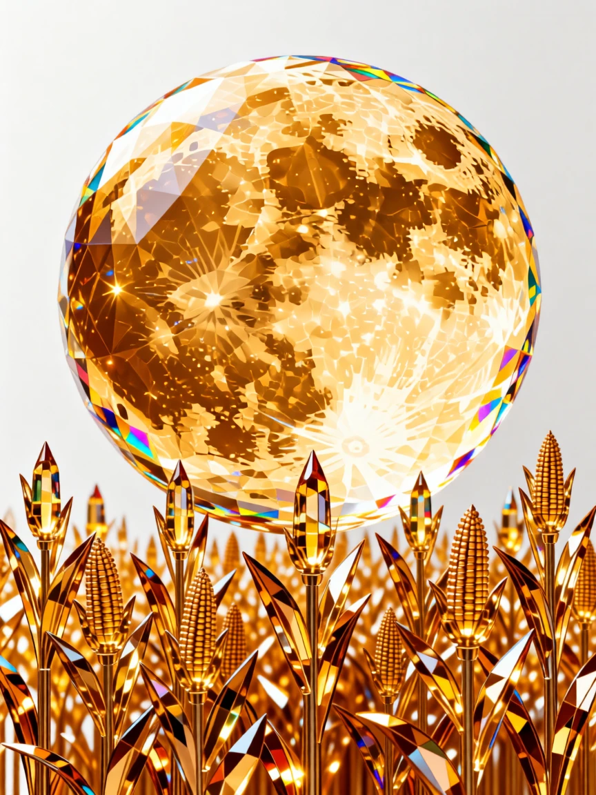 A festive harvest moon rising over a golden autumn cornfield.